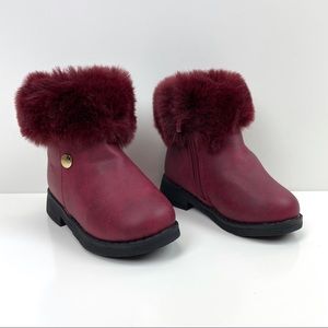 Nicole Miller Faux Fur Ankle Boots Maroon Red